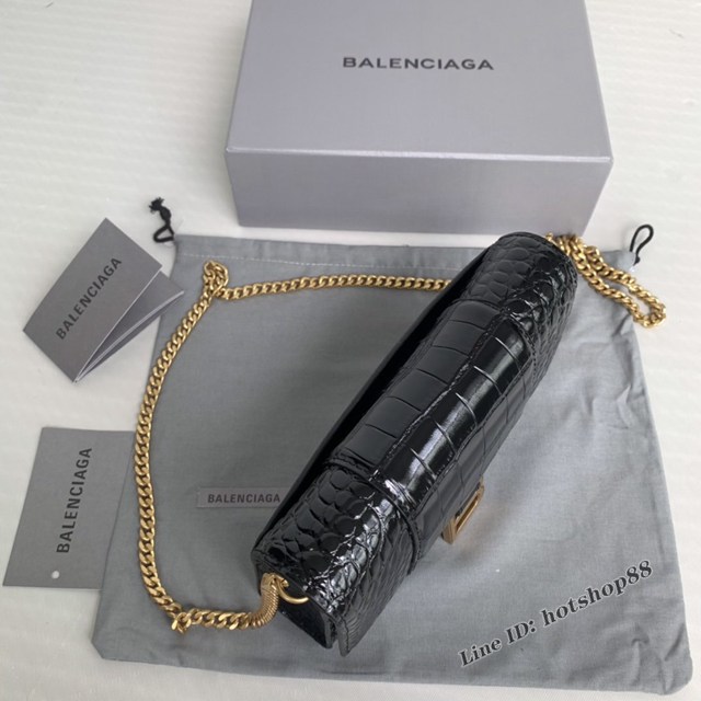 Balenciaga專櫃爆款鱷魚紋黑色金扣Hourglass mini鏈帶包 巴黎世家鏈條沙漏包 fyj1470